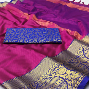 Magenta Pink Woven Cotton Silk Saree With Tassels