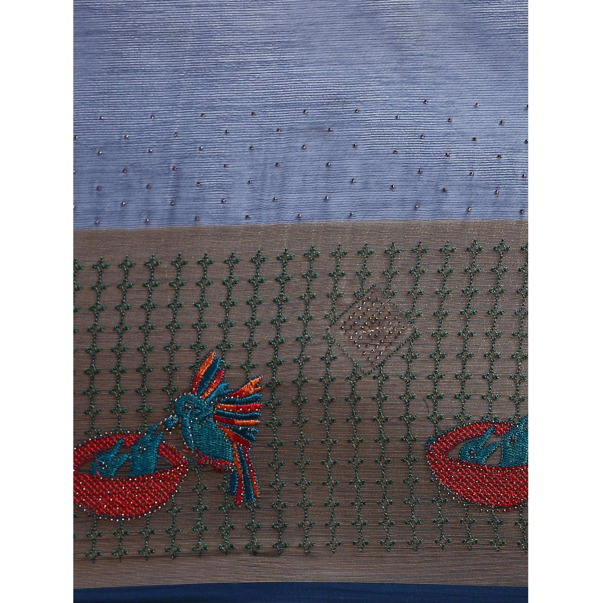 Blue Embroidered With Swarovski Work Viscose Saree