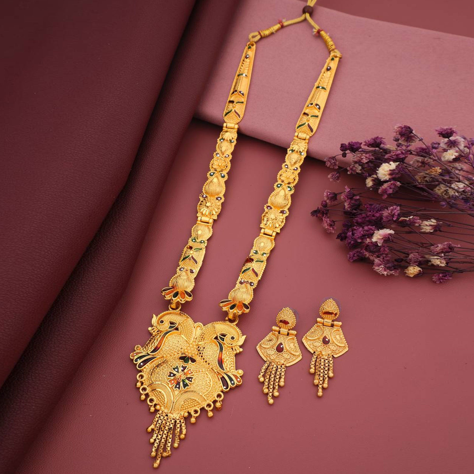 Gold Plated Alloy Long Necklace Set