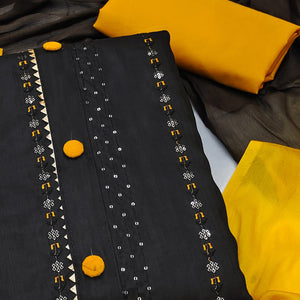 Black Sequins Embroidered Raw Silk Dress Material