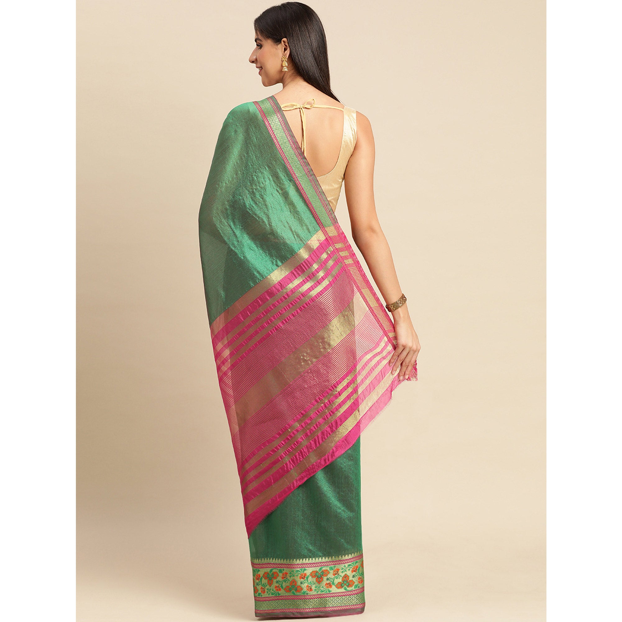 Green Woven Cotton Silk Saree