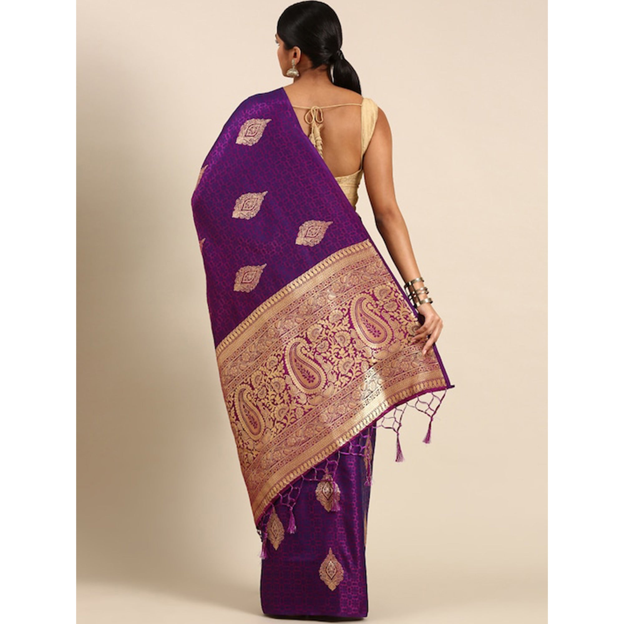 Purple Woven Kanjivaram Silk Saree WithTassels