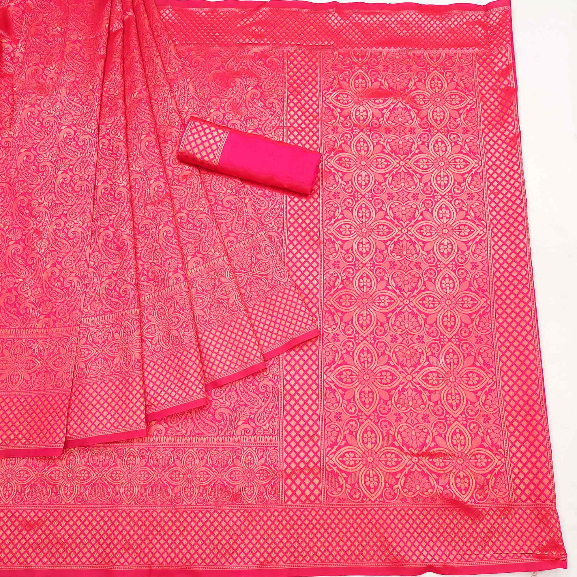 Pink Woven Jacquard Saree