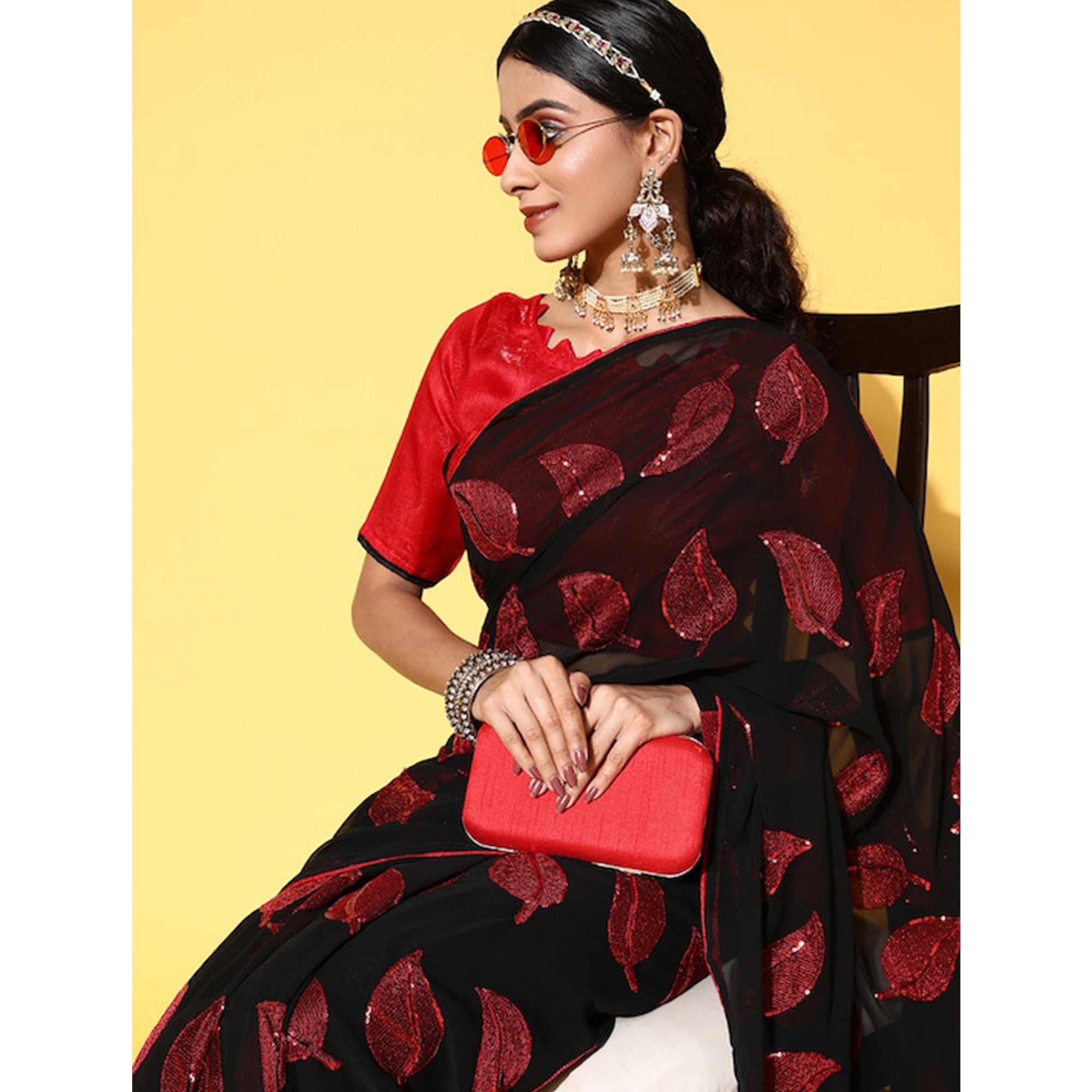 Black Sequins Embroidered Georgette Saree