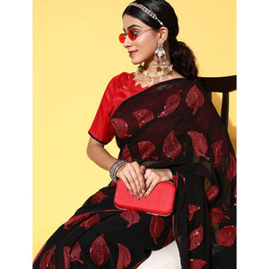 Black Sequins Embroidered Georgette Saree