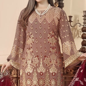 Brown Sequins Embroidered Georgette Pakistani Suit
