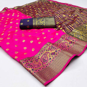 Magenta Pink Woven Jacquard Saree With Tassels