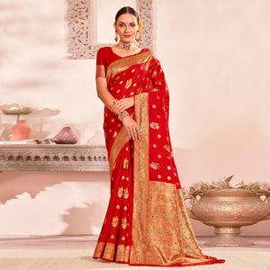 Red Woven Art Silk Saree
