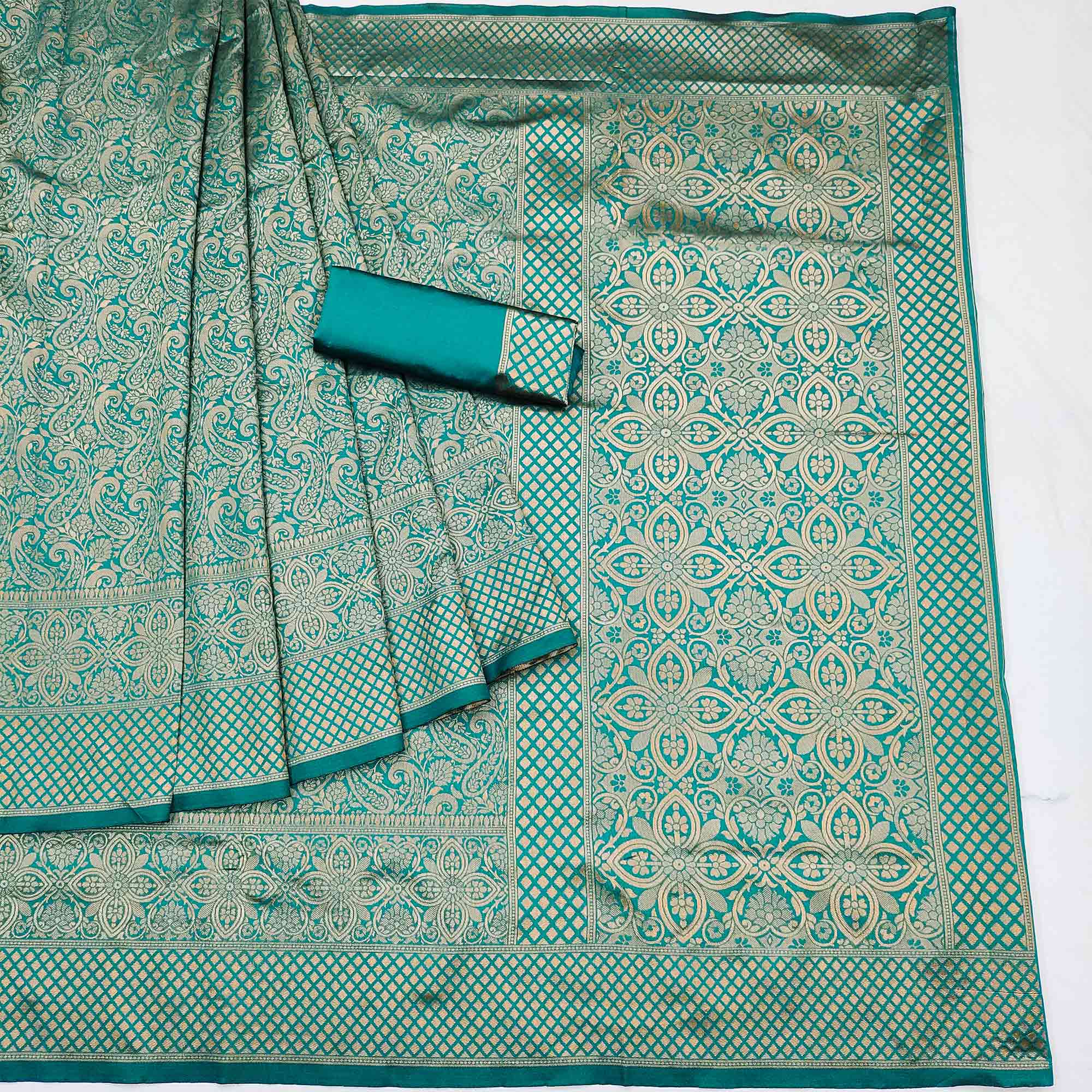 Rama Green Woven Jacquard Saree