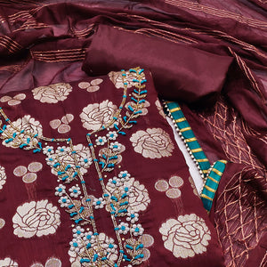 Maroon Woven Banarasi Silk Dress Material