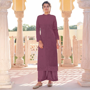 Mauve Lucknowi Embroidered Georgette Kurti Palazzo Set