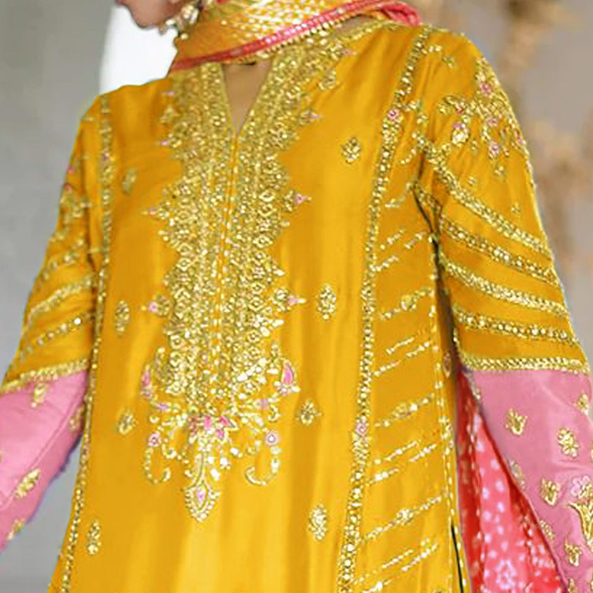 Mustard Sequins Embroidered Georgette Pakistani Suit