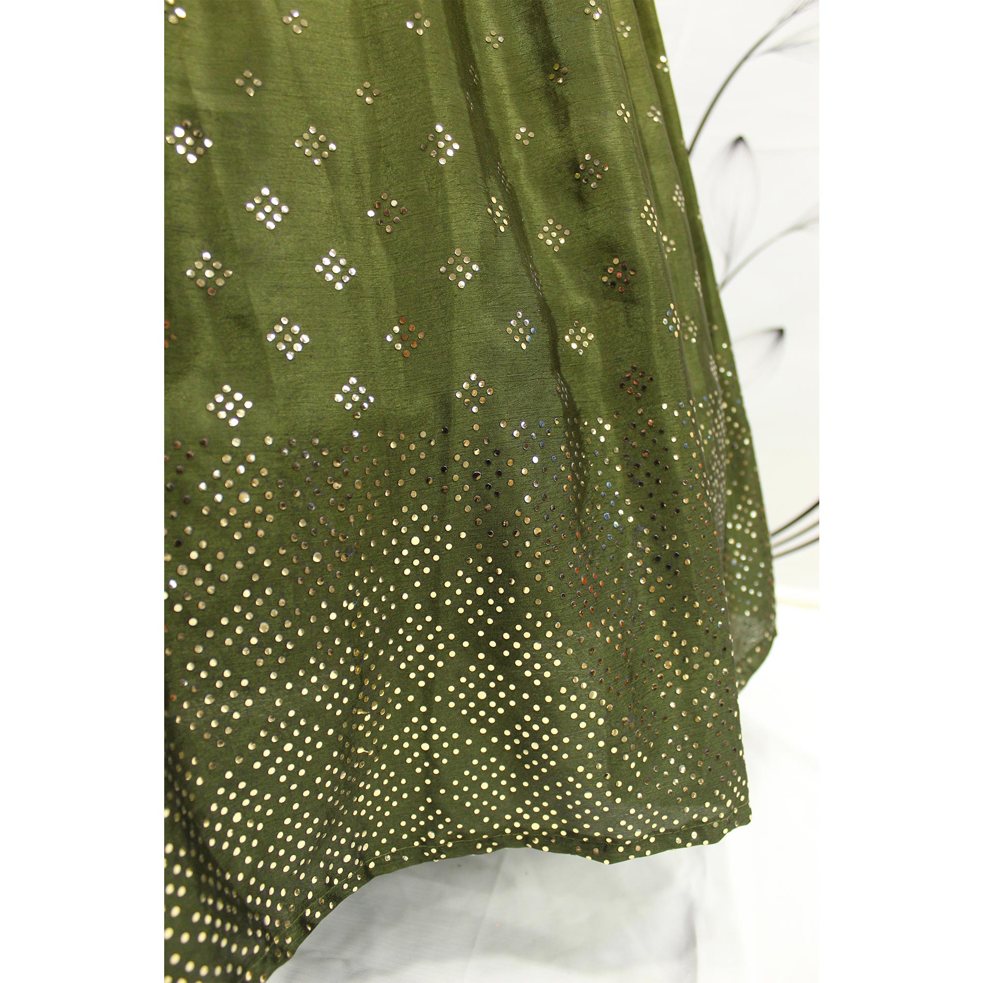 Mustard & Olive Green Embellished Mirror Work Georgette Lehenga Choli