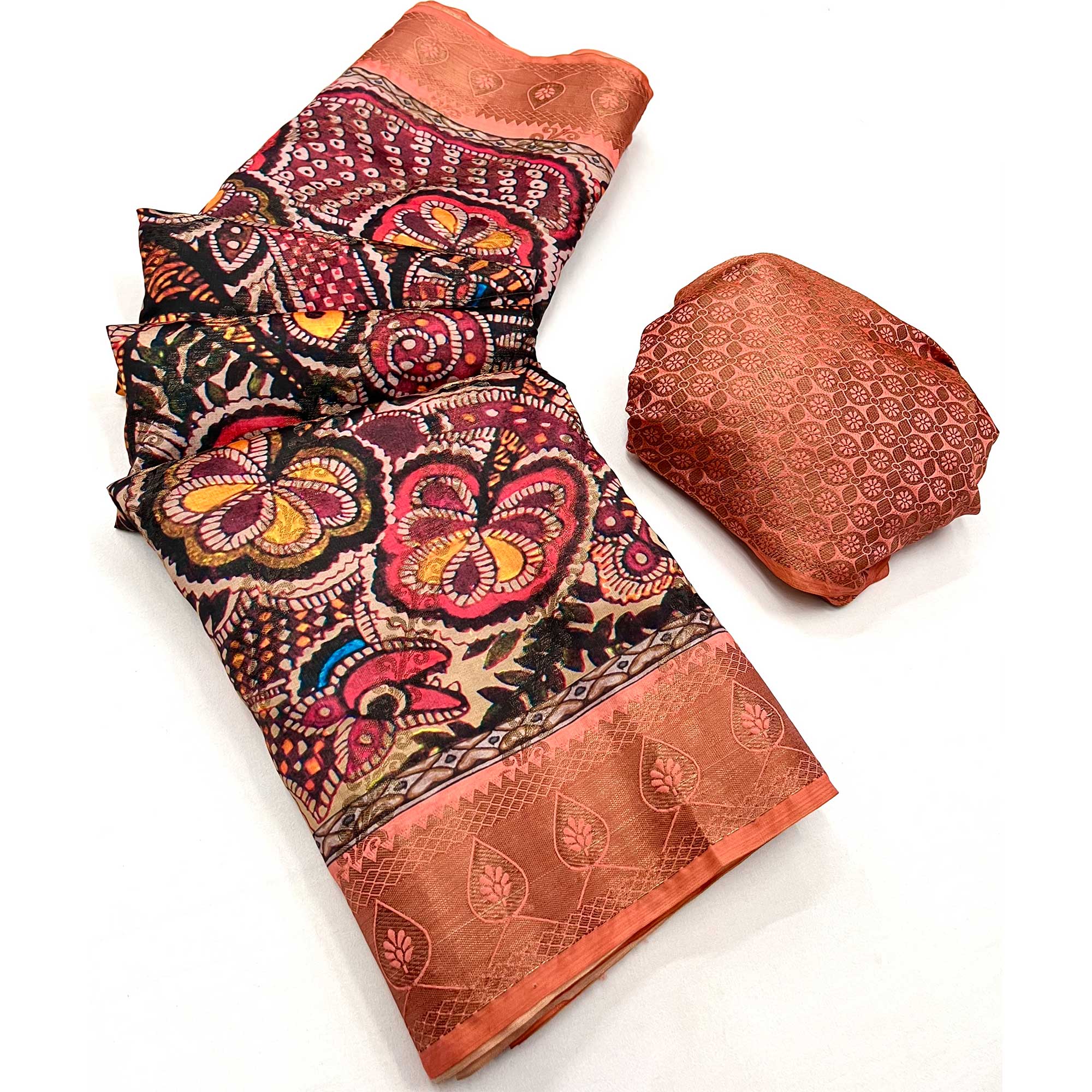 Peach Digital Printed Cotton Silk Saree