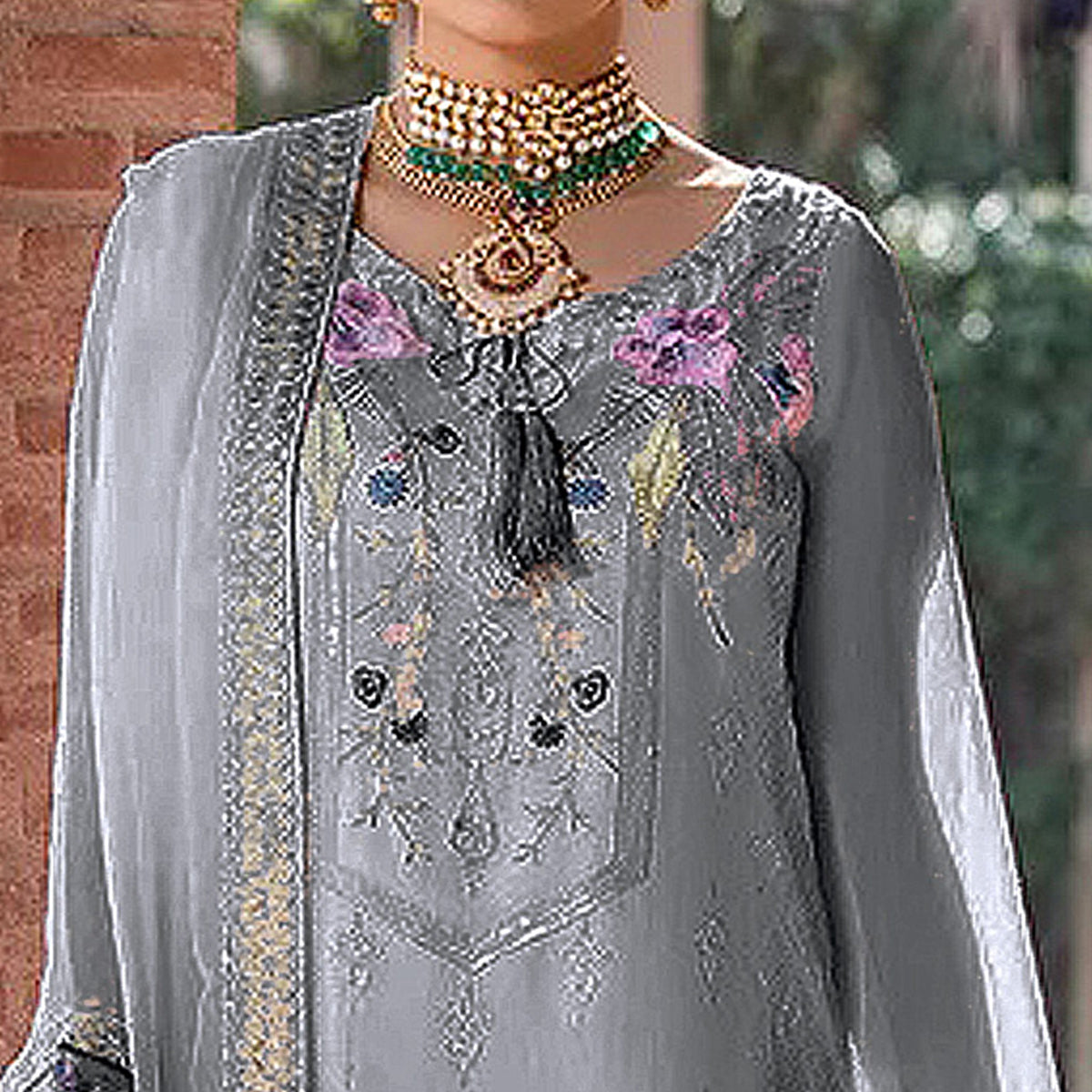 Grey Embroidered Georgette Pakistani Suit