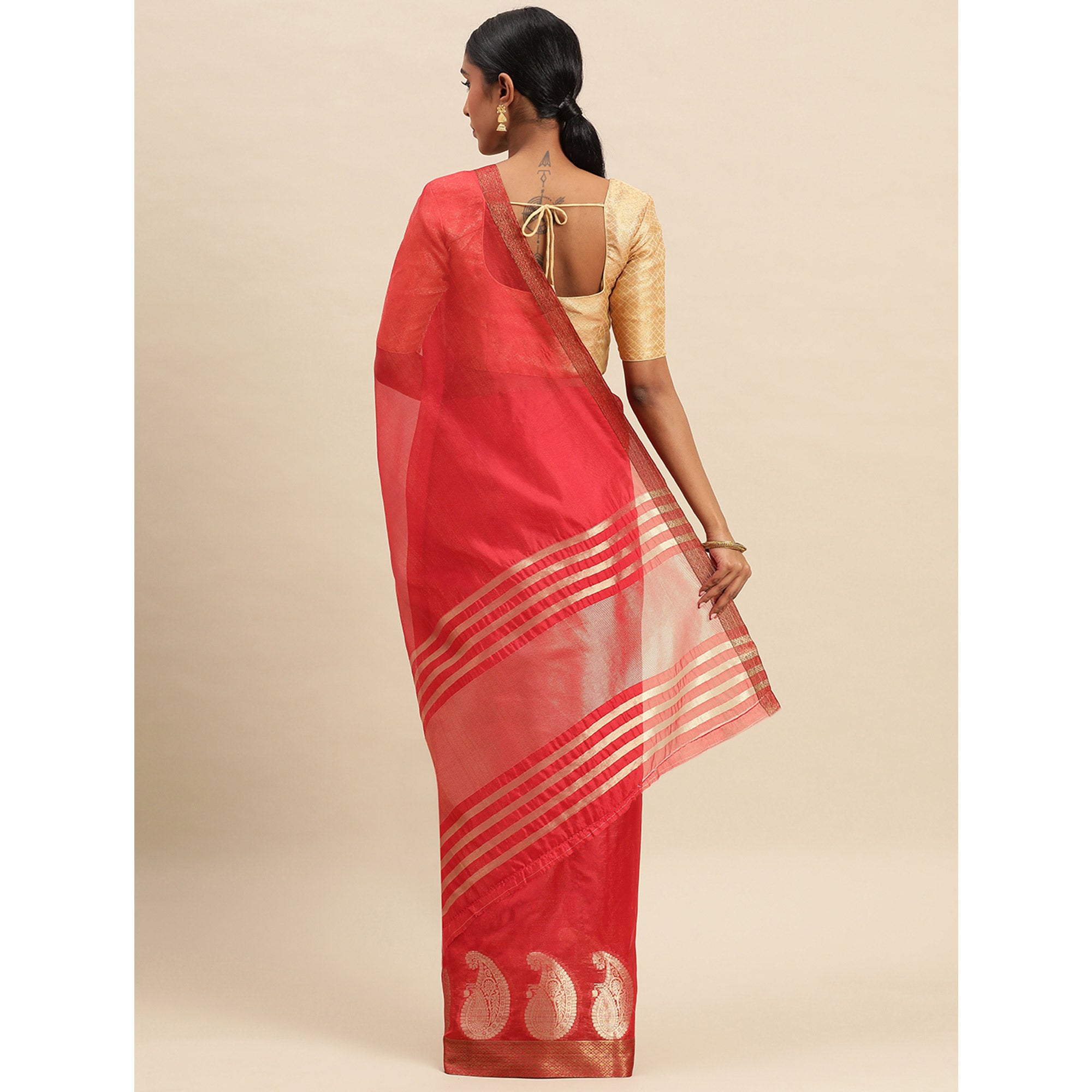 Red Woven Organza Saree