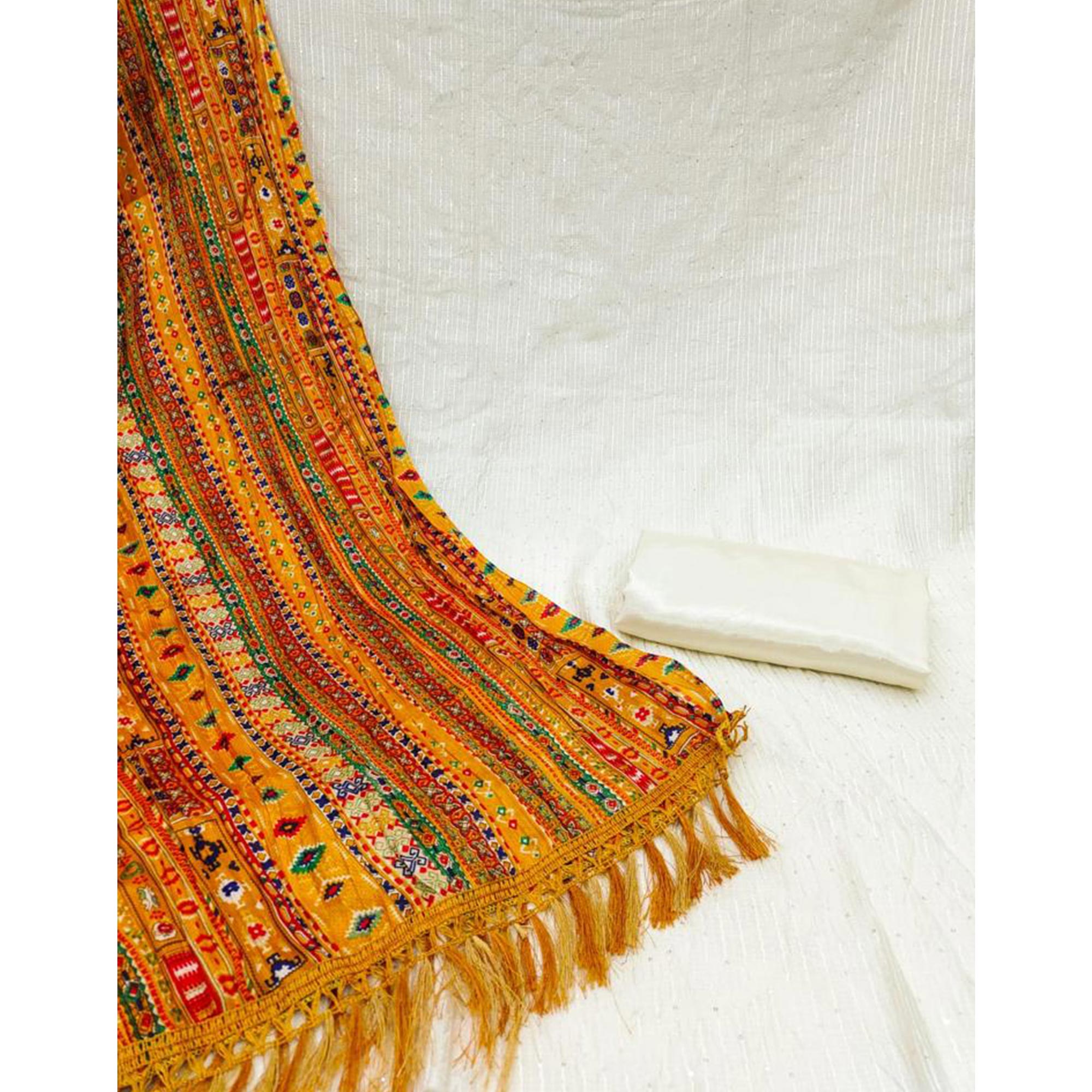 Off white Sequins Embroidered Chanderi Dress Material