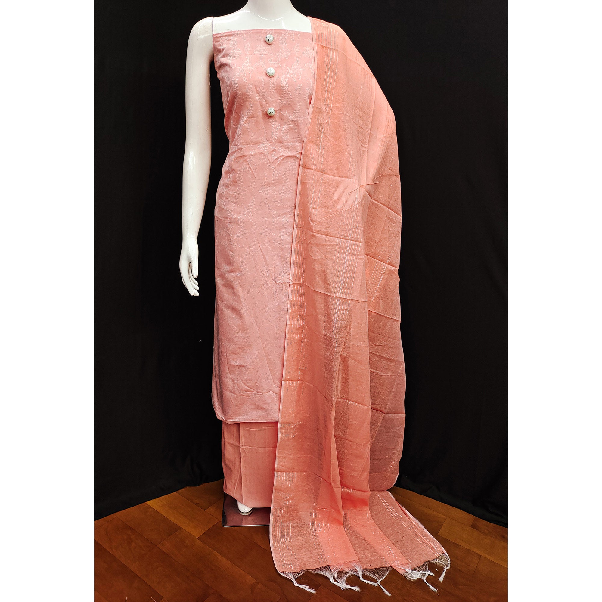 Peach Paisley Printed Cotton Dress Material