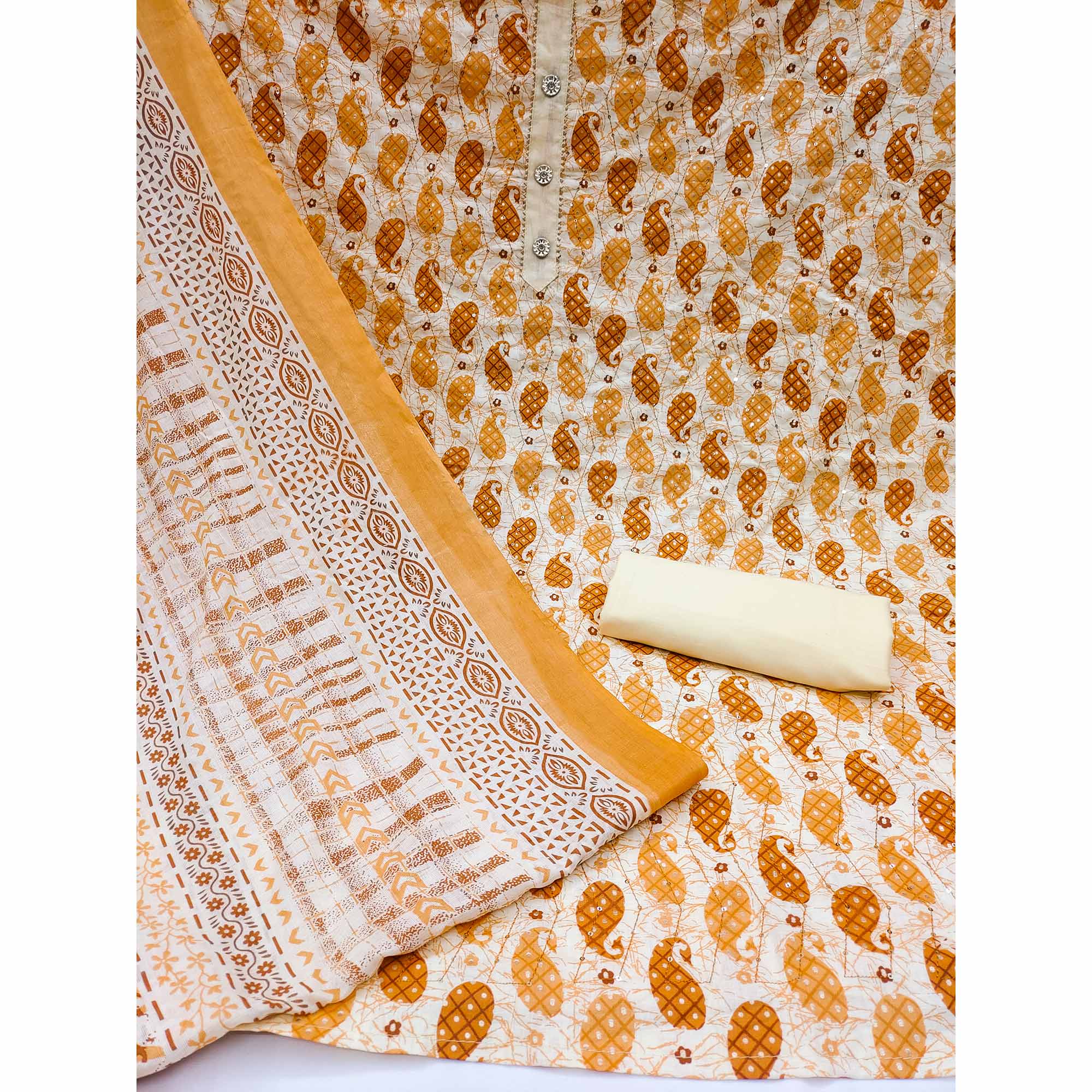 Mustard Printed Pure Cotton Dress Material