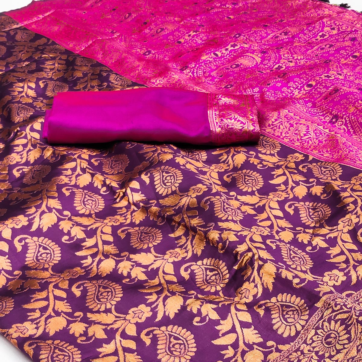 Purple Floral Woven Jacquard Saree