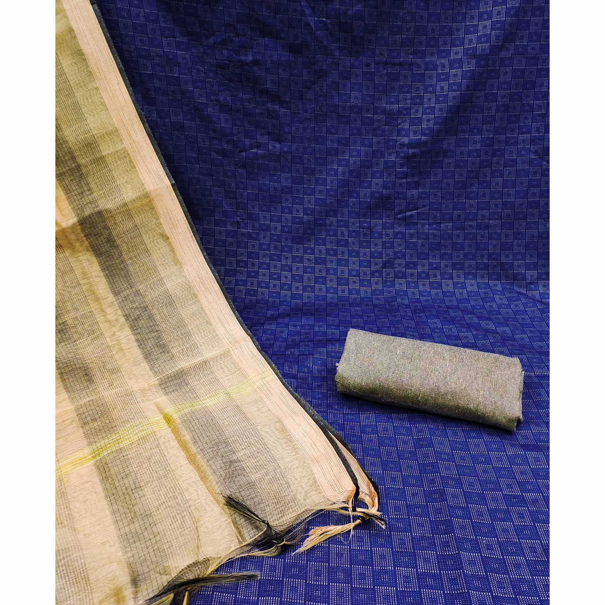 Royal Blue Woven Cotton Blend Dress Material