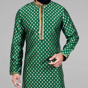 Green Woven Jacquard Kurta Pyjama Set