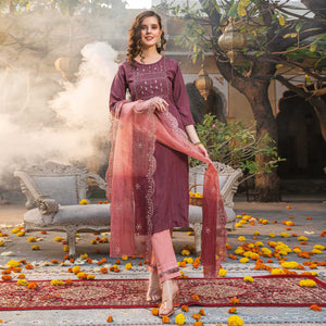 Dark Mauve Embellished Viscose Salwar Suit