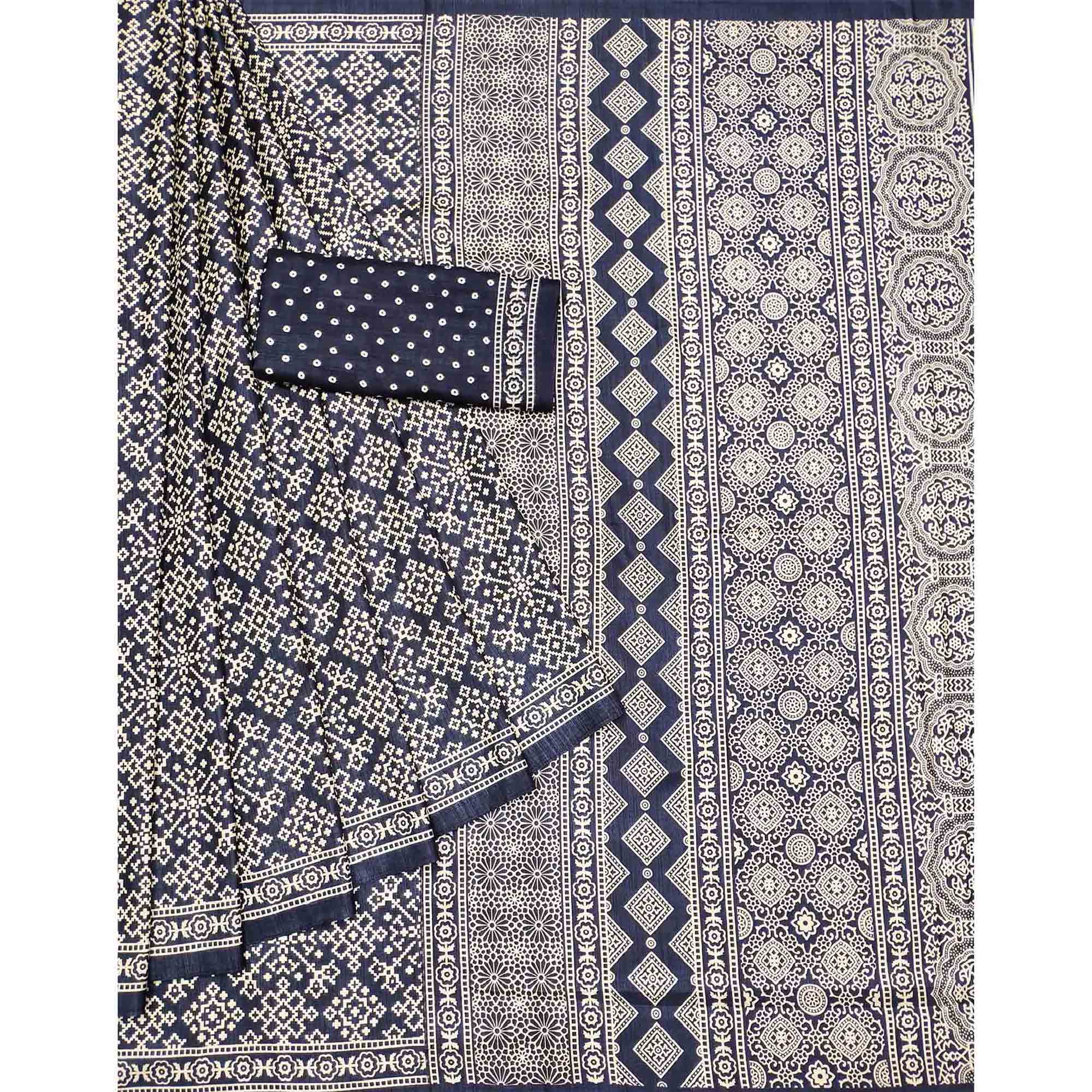 Black Printed Art Silk Saree