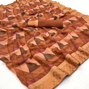 Peach Geometric Printed Georgette Saree