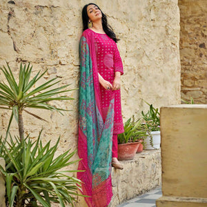 Pink Bandhani Printed Pure Cotton Salwar Suit