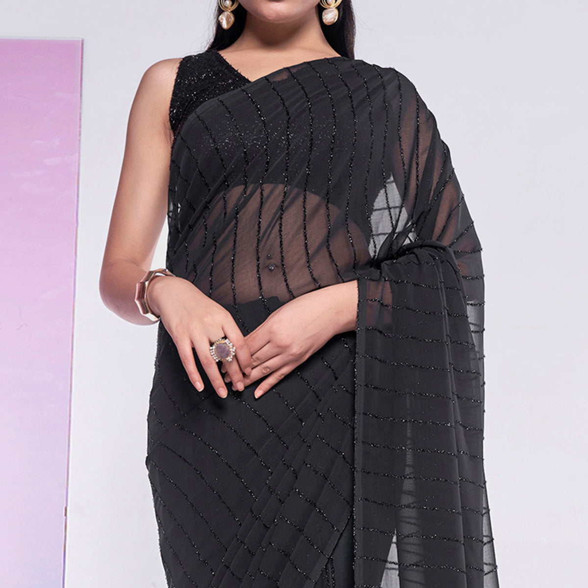 Black Embroidered Georgette Saree