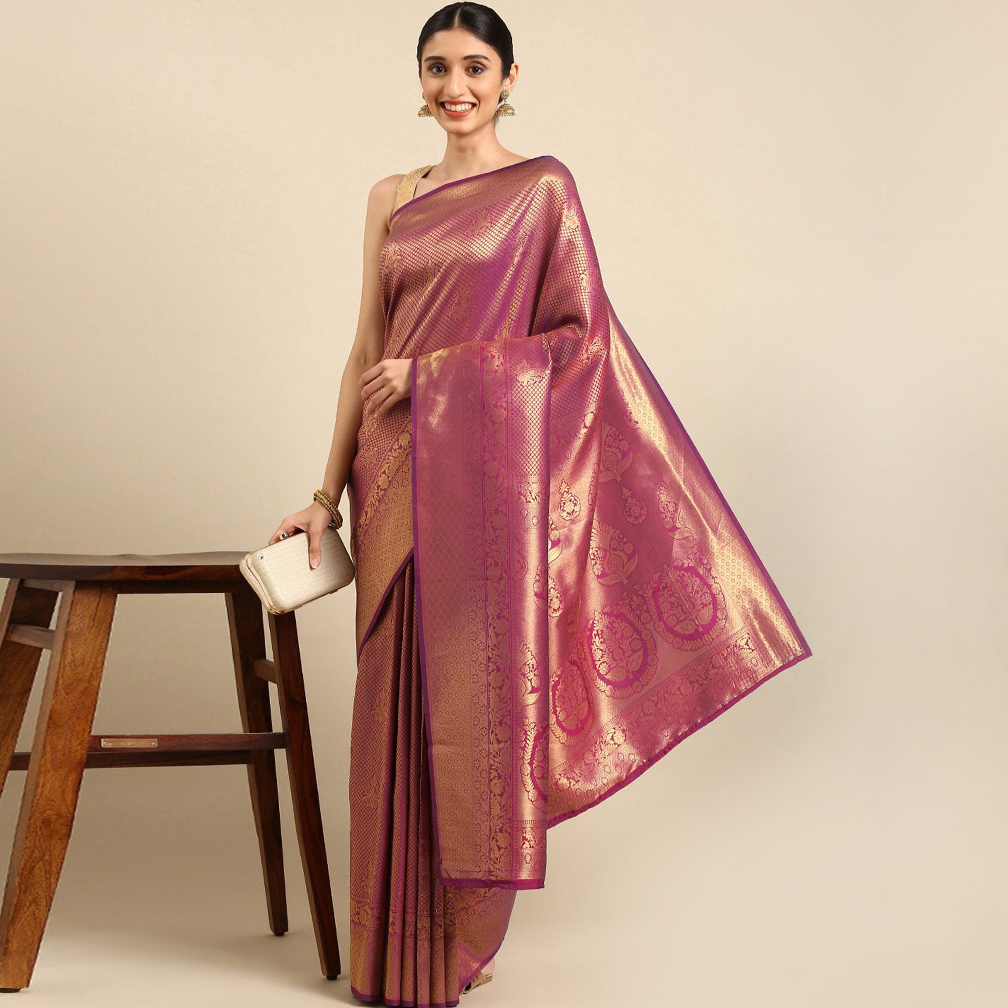 Wine Woven Kanjivaram Silk Saree