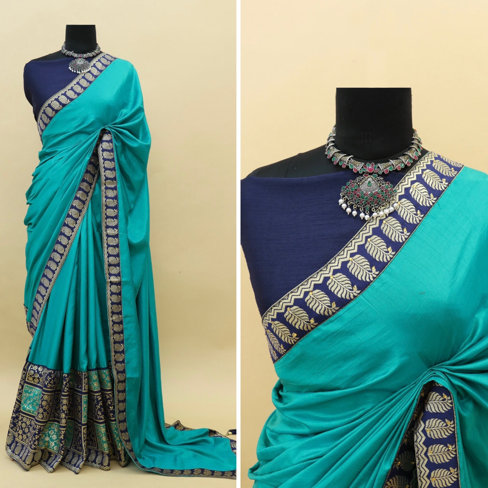 Sea Blue Woven With Stone Work Art Silk Saree