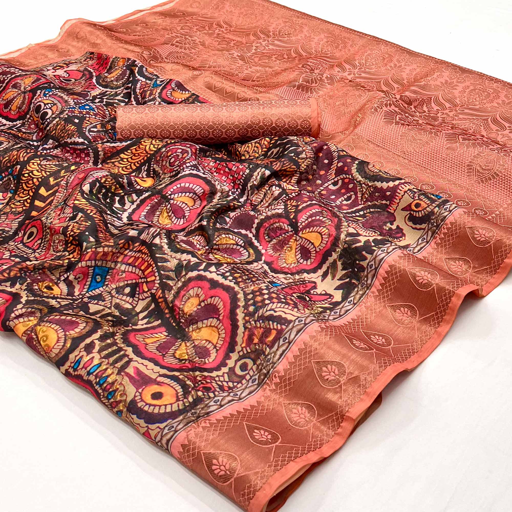 Peach Digital Printed Cotton Silk Saree