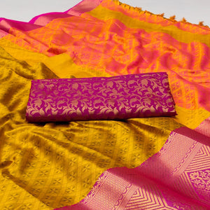 Gold Woven Cotton Silk Saree With Tassels