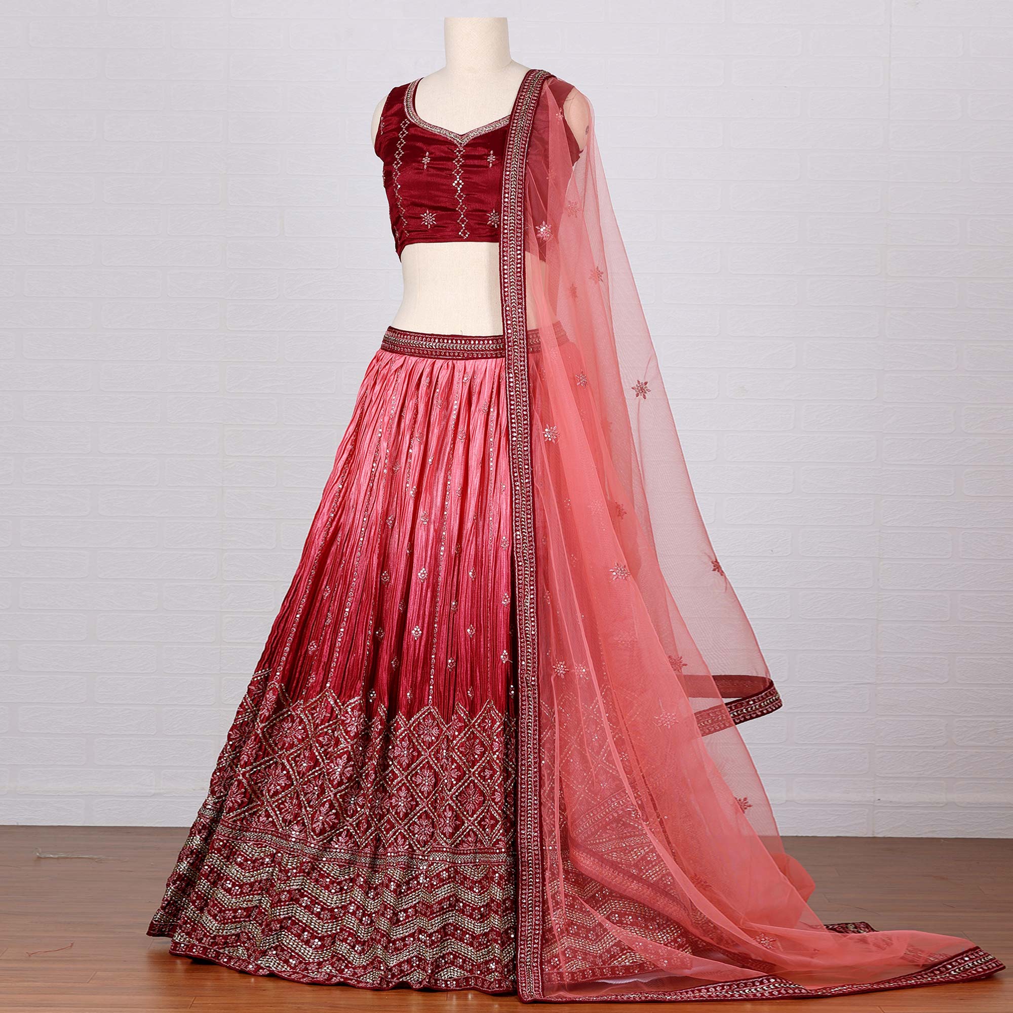 Pink Sequins Embroidered Satin Lehenga Choli