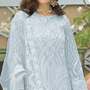 Sky Blue Lucknowi Embroidered Georgette Pakistani Suit