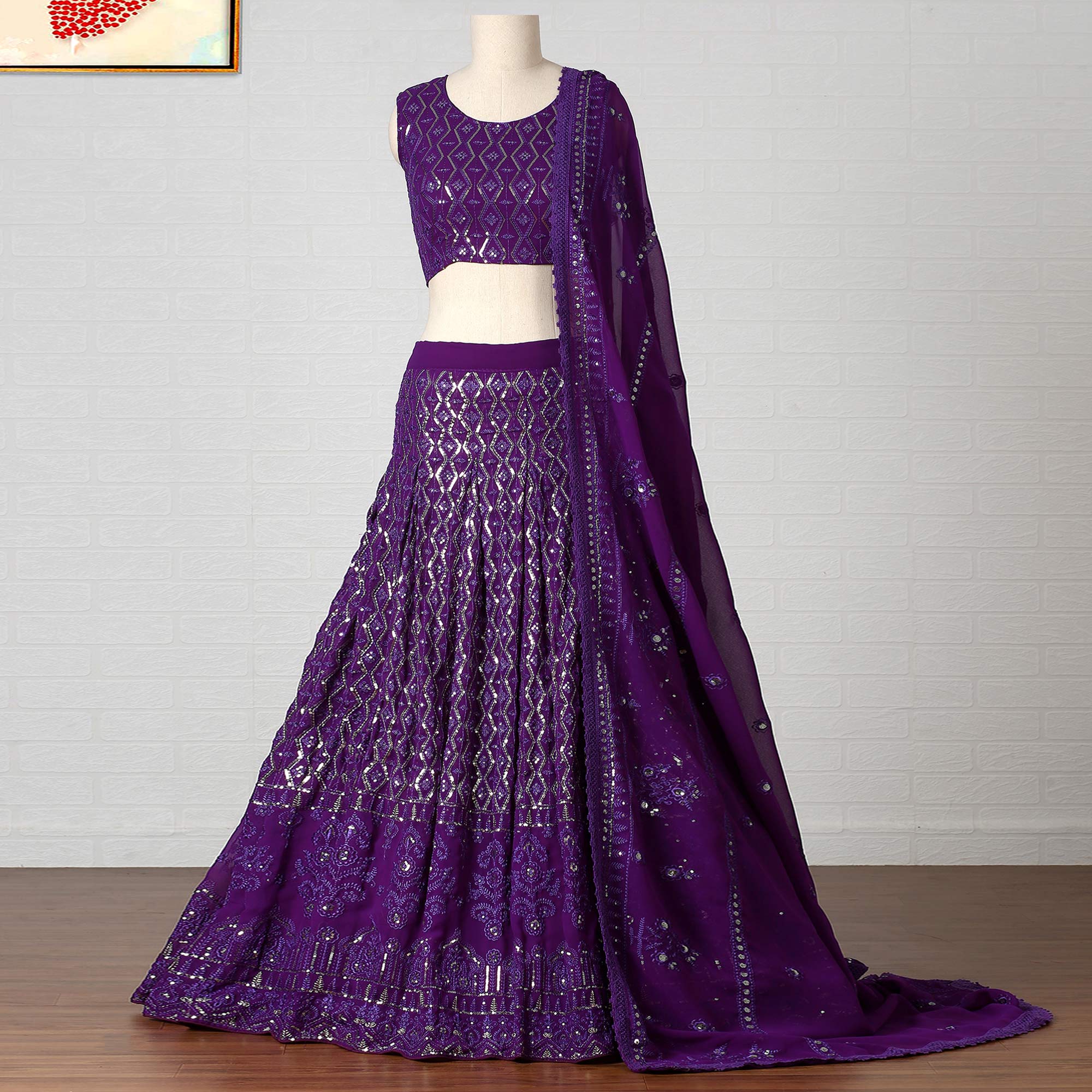 Purple Sequins Embroidered Georgette Lehenga Choli