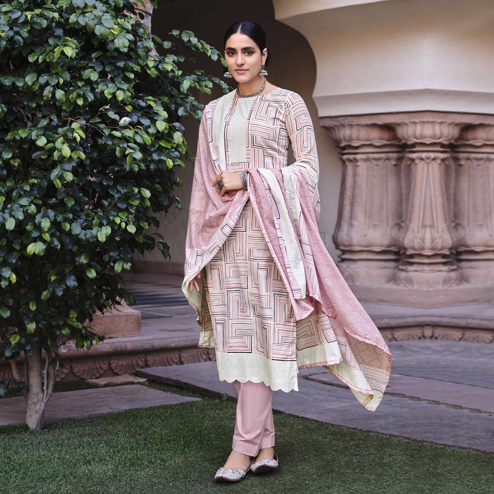 Pink Printed Pure Cotton Salwar Suit