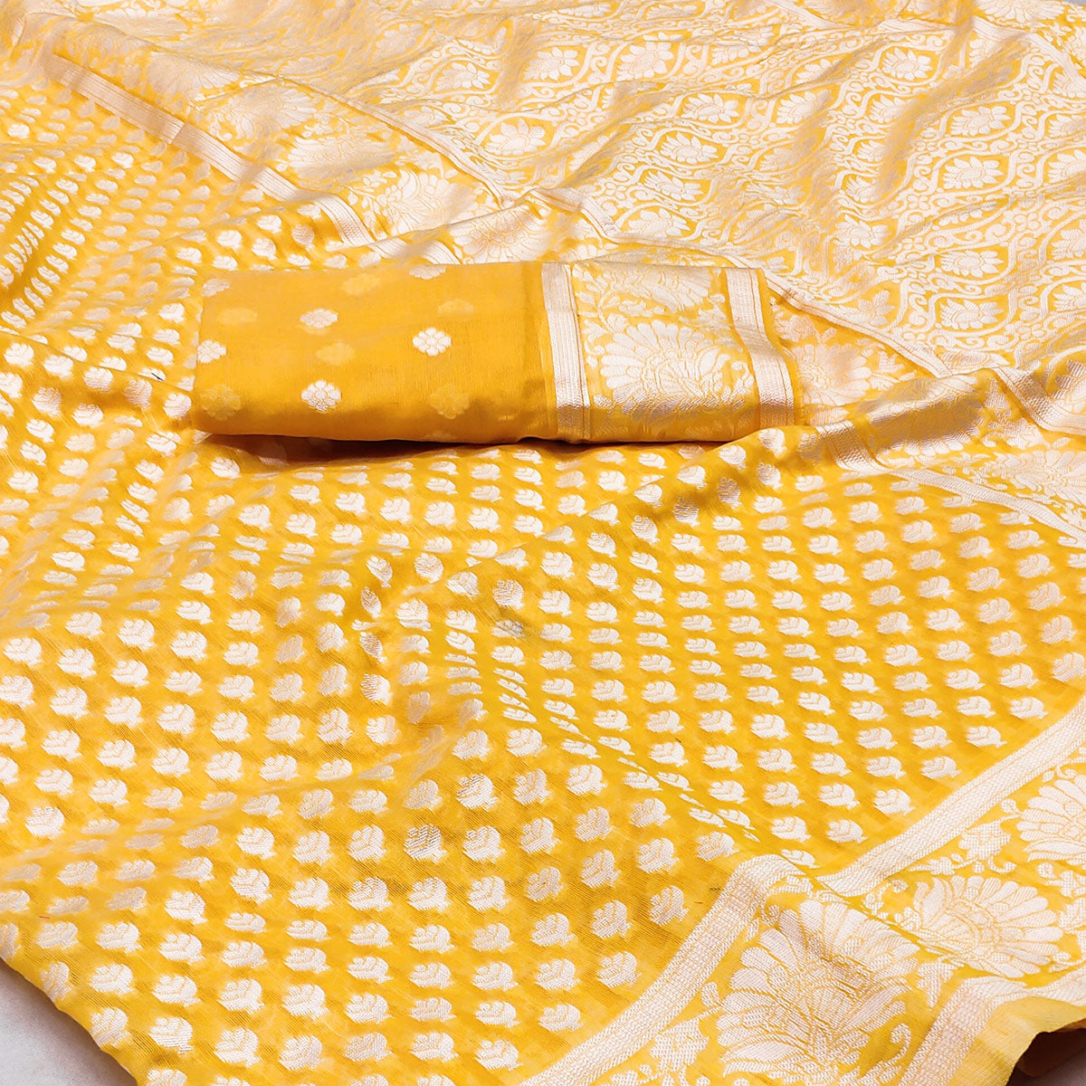 Yellow Woven Cotton Silk Saree