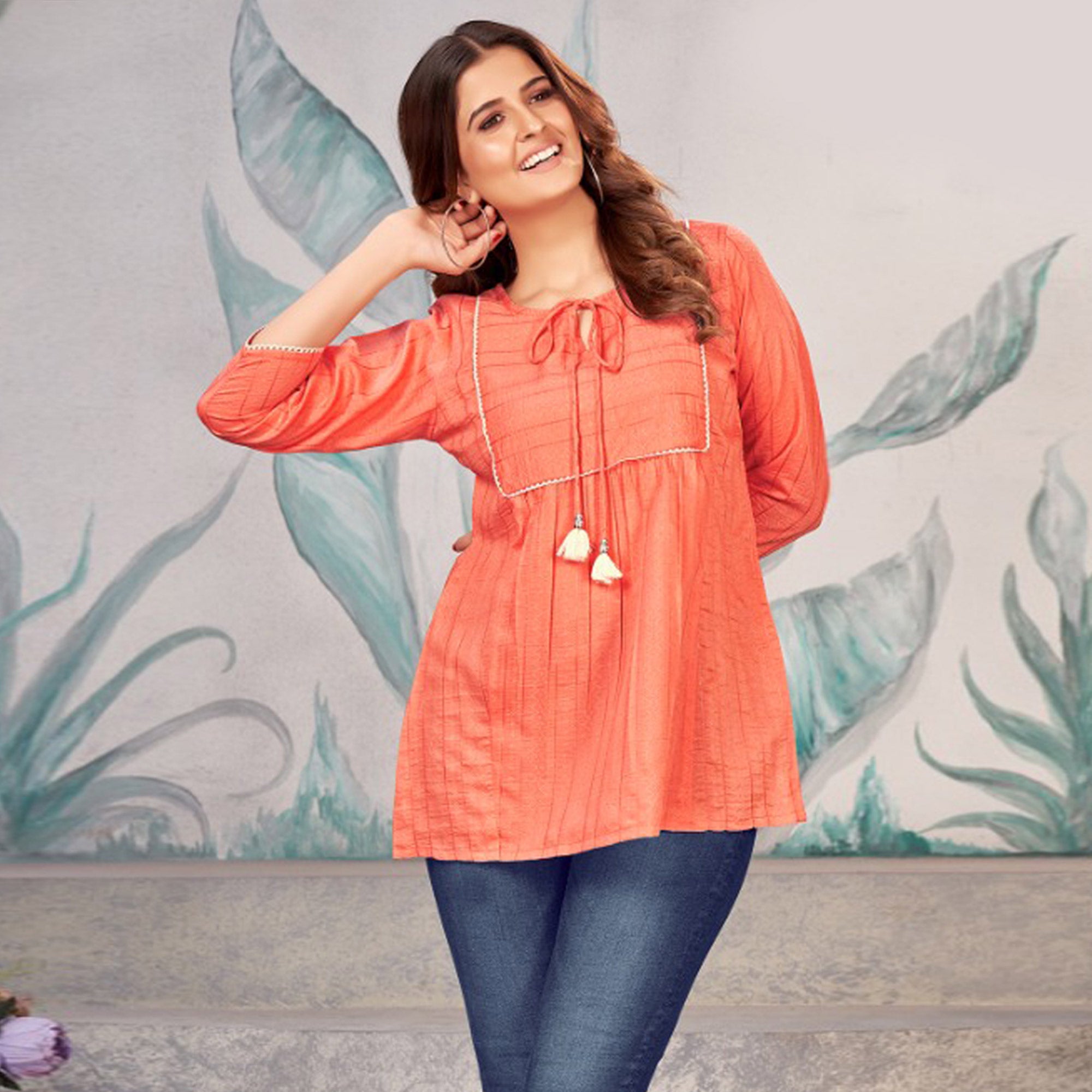 Orange Embroidered Cotton Silk Top