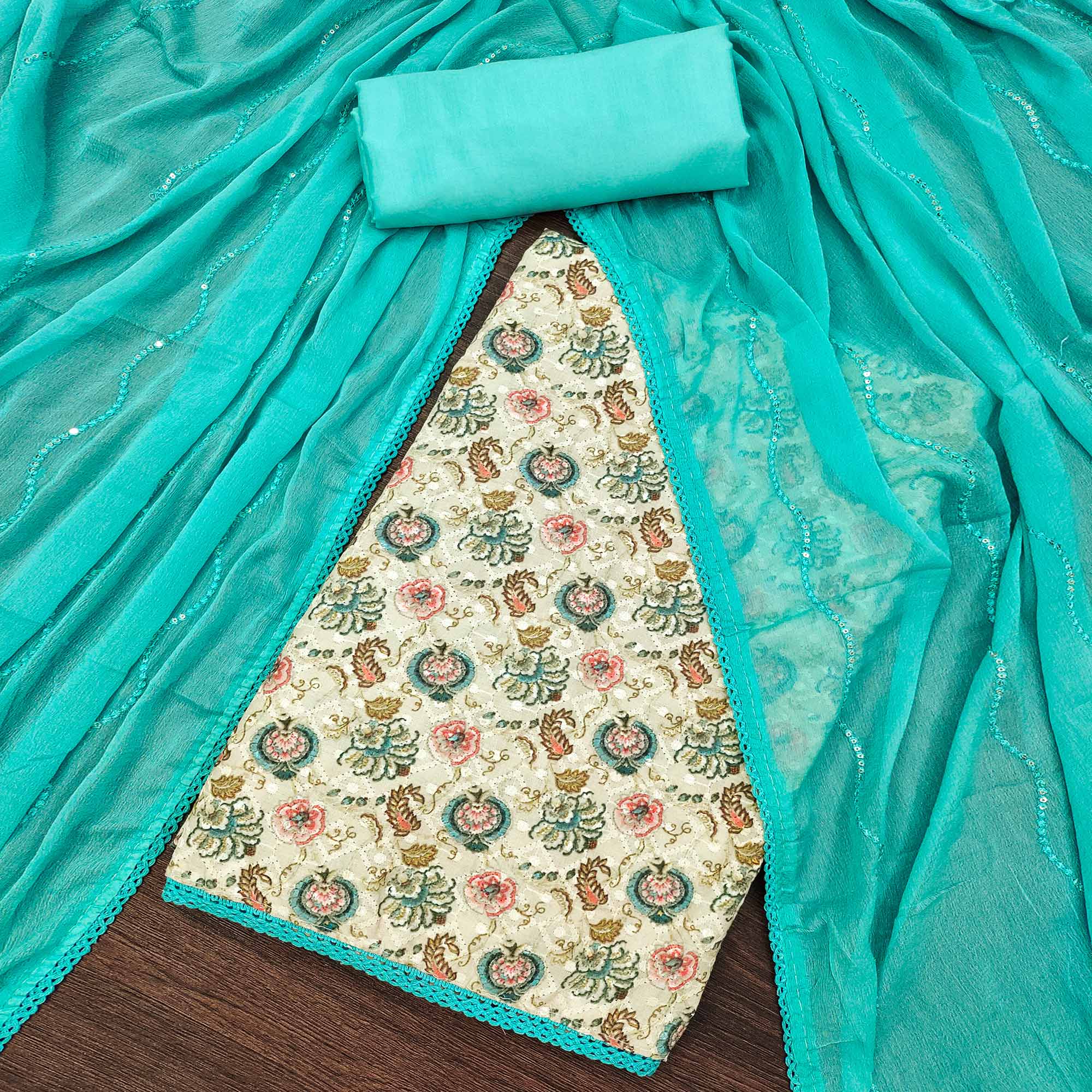 Green Digital Printed Cotton Dress Material