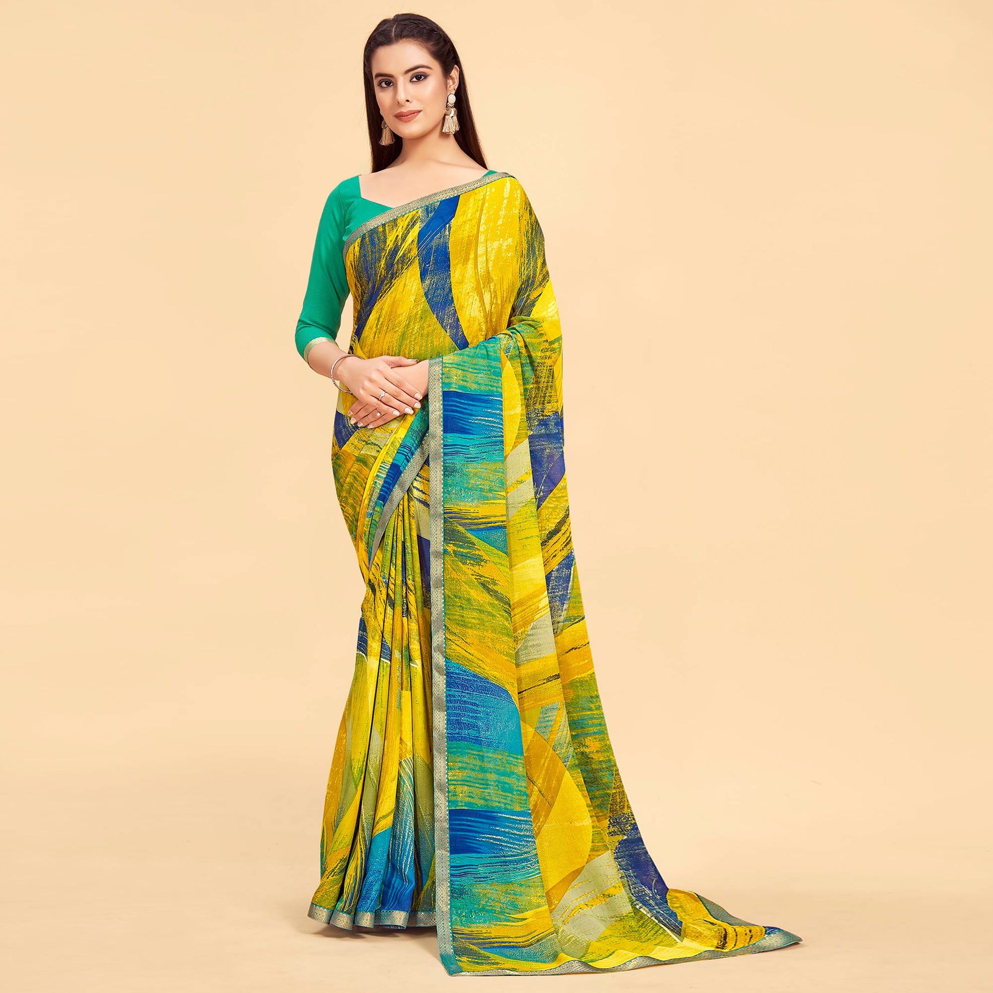 Multicolored And Lemon Green Printed Art Silk Saree Pack Of 2