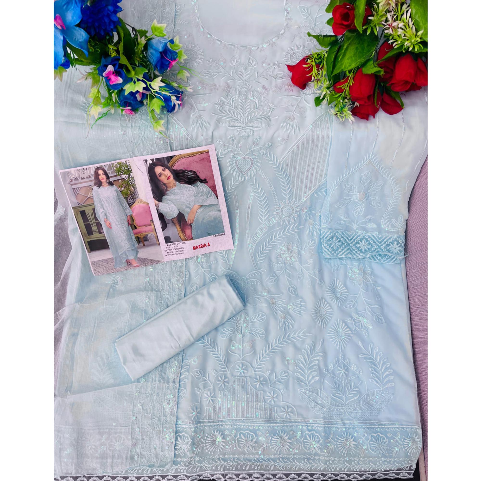 Sky Blue Lucknowi Embroidered Georgette Pakistani Suit