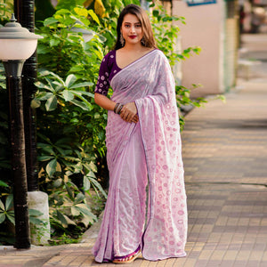 Pink Sequins Work Georgette Saree