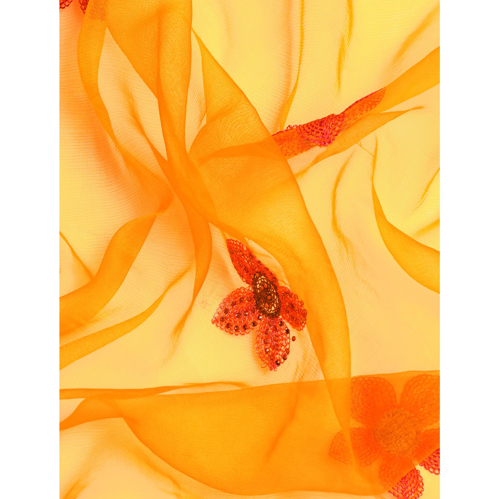 Yellow Floral Embroidered Organza Saree