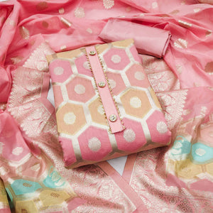Pink Woven Banarasi Silk Dress Material