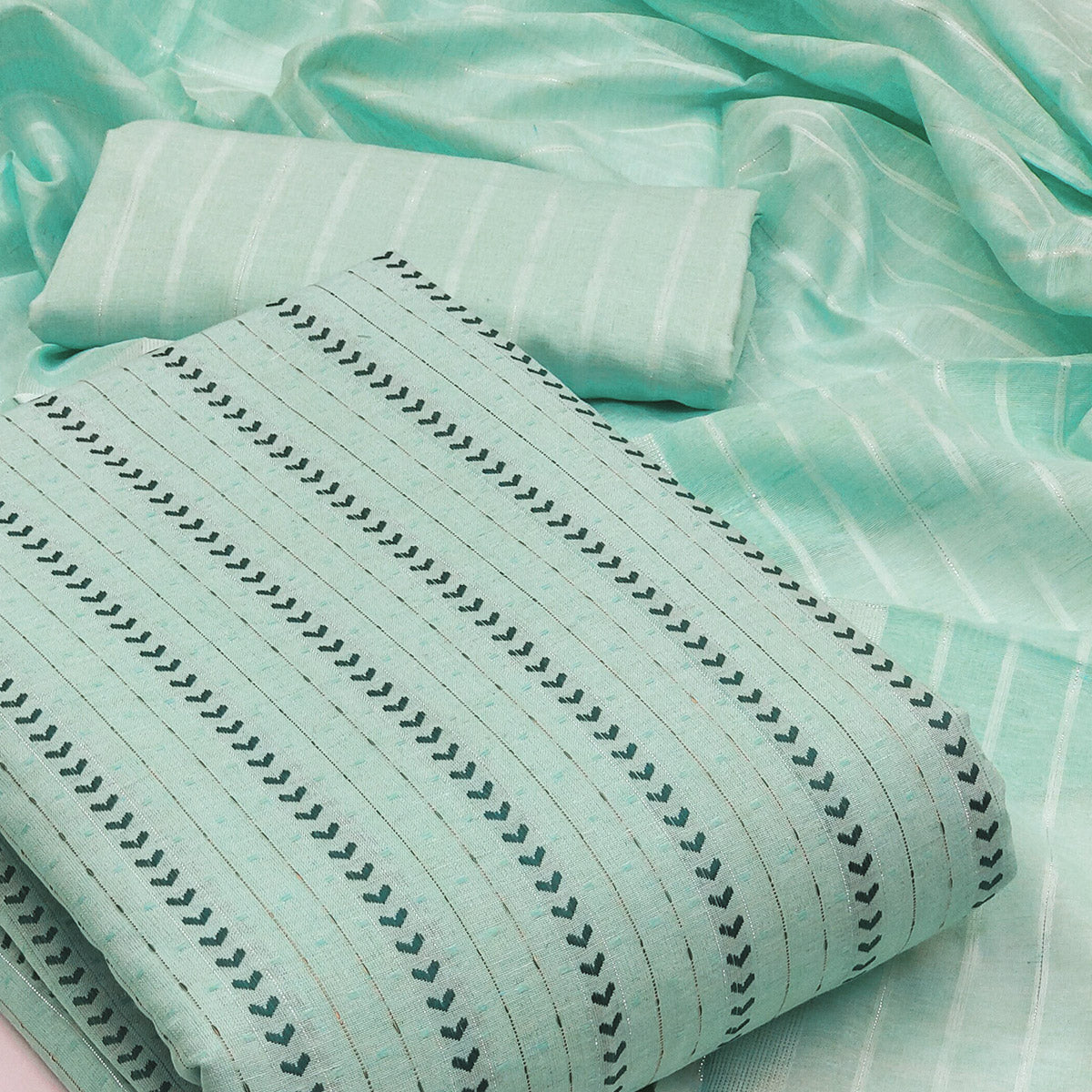 Sea Green Woven Cotton Blend Dress Material