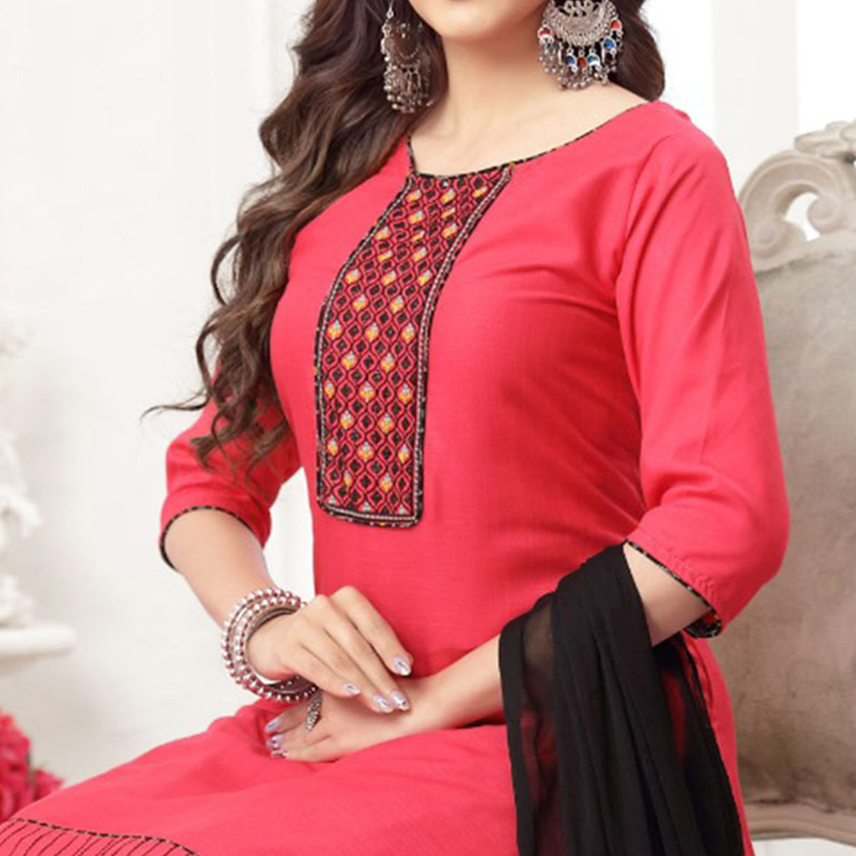 Pink Embroidered Rayon Patiala Suit