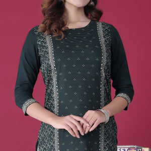 Green Floral Printed Rayon Kurti